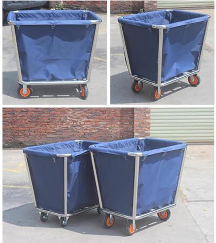 Carrello Portabiancheria Commerciale da 2 Pezzi con Ruote, Carrello Portabiancheria Industriale con Borsa Oxford Rimovibile E Telaio in Acciaio per Hotel E Casa, Blue, 90x65x80cm