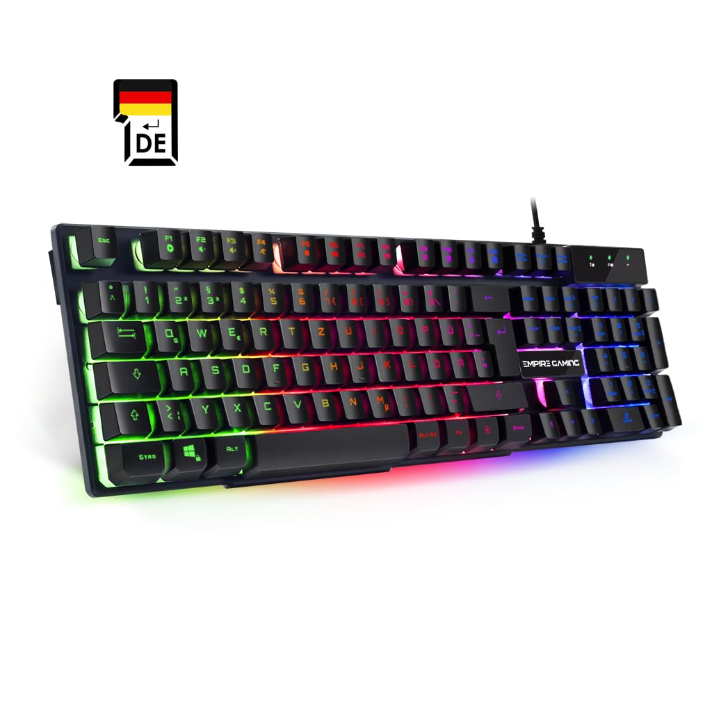 EMPIRE GAMING PC-Tastatur Empire K300 QWERTZ – 105 halbmechanische Tasten, davon 19 Anti-Ghosting-Tasten, 12 Multimedia-Shortcuts, LED-RGB-Rückbeleuchtung