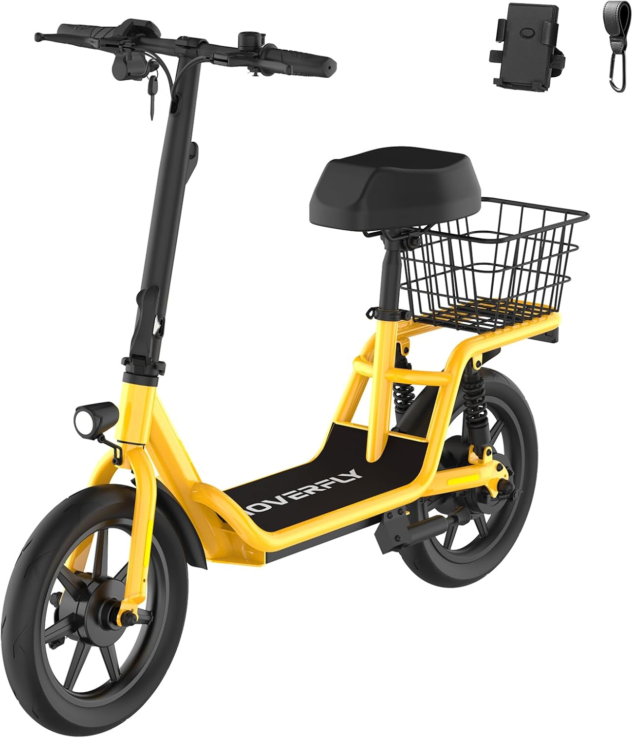 Hoverfly 14″ Electrical Scooter with Seat Grownup, 550W/750W Peak Motor, 18.6/25 Miles Vary, 15.5/22Mph Max Velocity, Peak-Adjustable Consolation Seat, Commuter Escooter with Carry Basket&Equipment