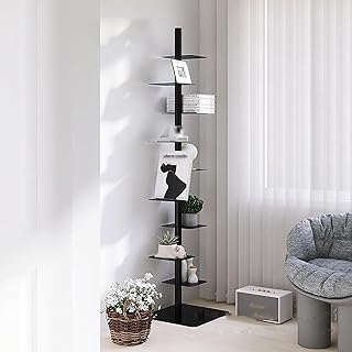 本棚 スリム 9段 ブックタワー 大容量 収納棚 隙間収納 収納ラック 収納棚 オープンラック シェルフ スチールフレーム 組立簡単 オフィス キッチン収納 書棚 リビングルーム ホームオフィス 書斎,黒 (黑)