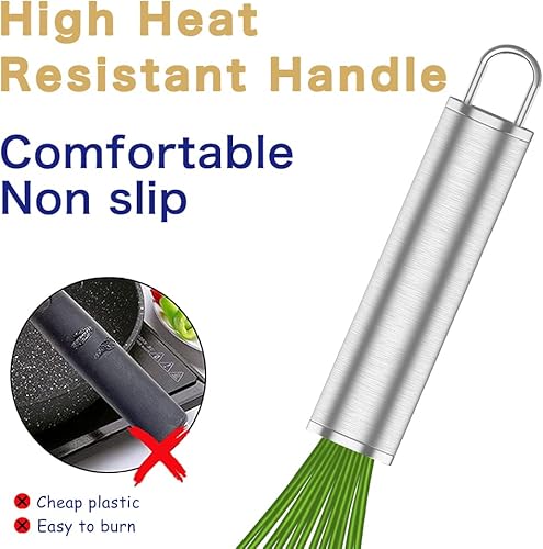 Miniatura 5 de Batidor de goma de silicona, batidores de alta calidad para cocinar antiarañazos, acero inoxidable y silicona para sartenes antiadherentes, juego de