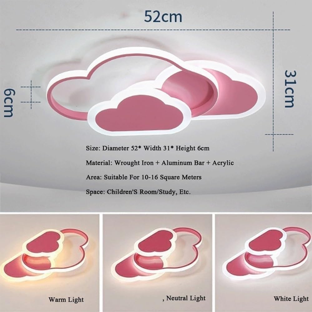 Simple Modern Cartoon Cloud Ceiling Light Interior Decoration with Remote Control Dimmable Children's Room Lighting Nordic Creativity Pink Ceiling Lamp Fixtures for Bedroom Baby Room