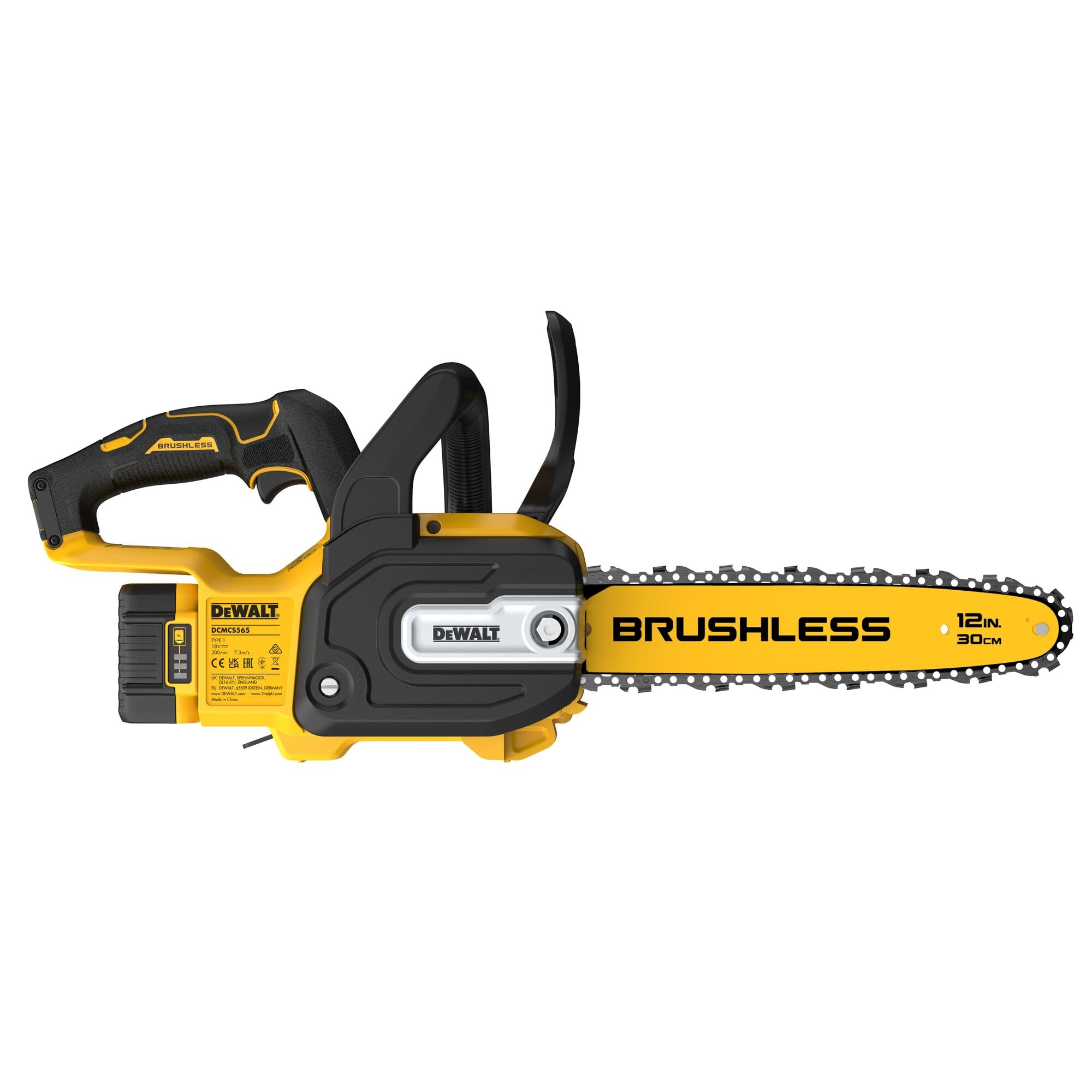 DEWALT Motosierra compacta sin escobillas XR 18V 30 cm con batería de 5Ah incluida, DCMCS565P1-QW