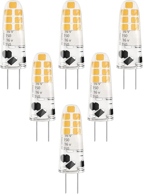 BIGHOUSElicht G4 LED Light Bulbs, 2W 12V Mini Capsule LED Bulb AC/DC (Equivalent 20W Halogen G4 Lamp), 200LM 3000K Warm White G4 Pin Base, Non-Dimmable, Energy Saving Light Bulb, Pack of 6