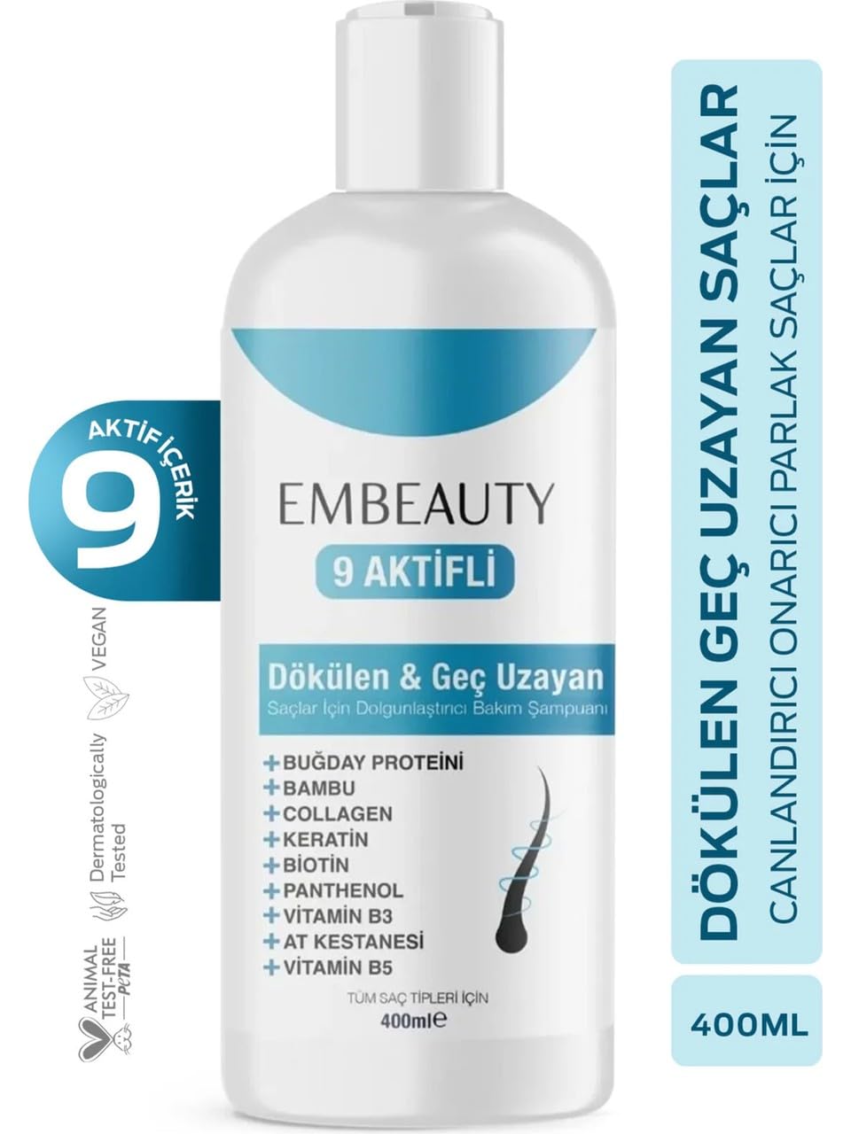 Kolajen ve Keratin Saç Dökülmesine Karşı Hızlı Sac Uzatan Dolgunlaştırıcı Onarıcı Besleyici Şampuan
