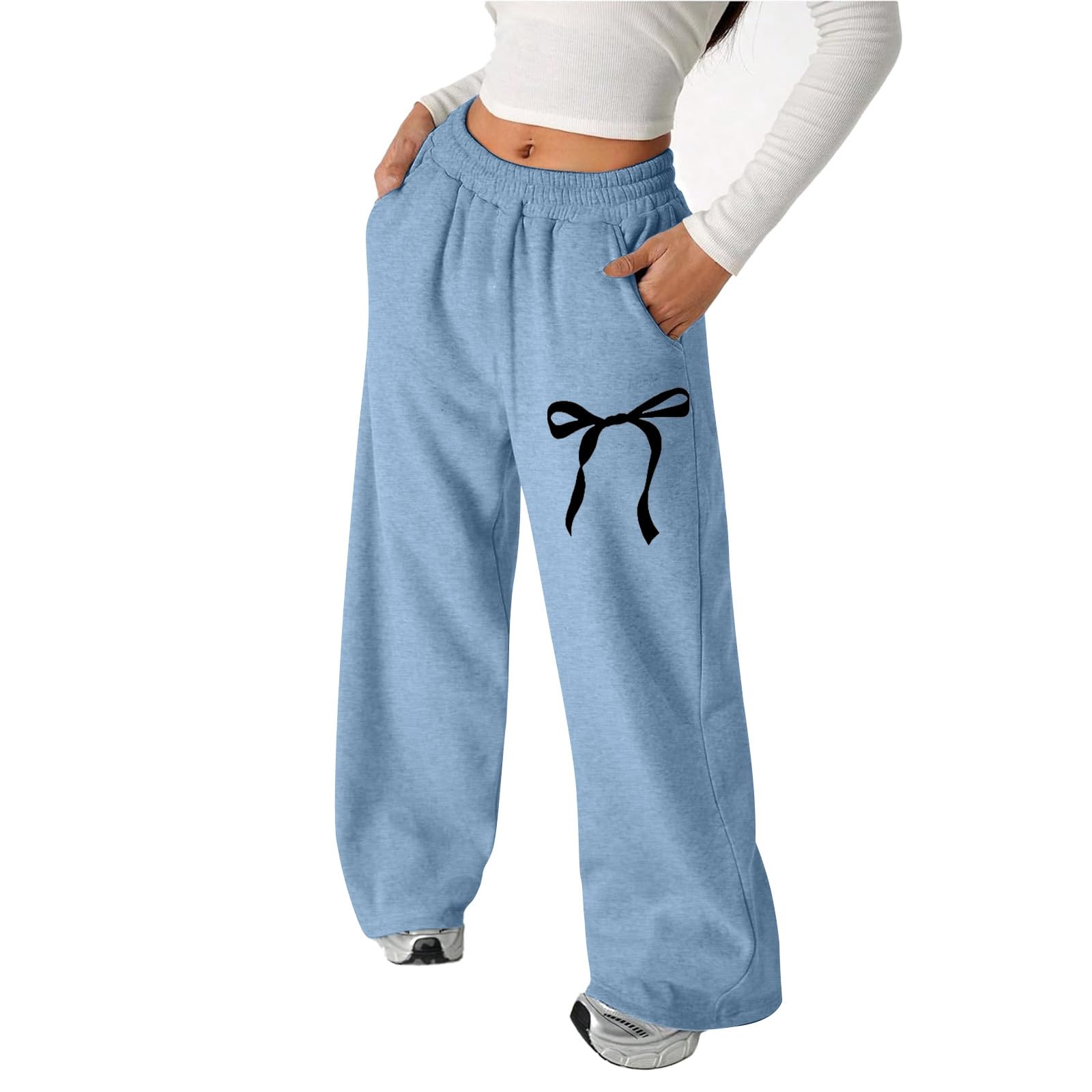 Sweatpants Girls Cute Bows Straight Wide Leg Baggy Pants with Pockets for 10-12 Size Teen Girl Fall Trendy