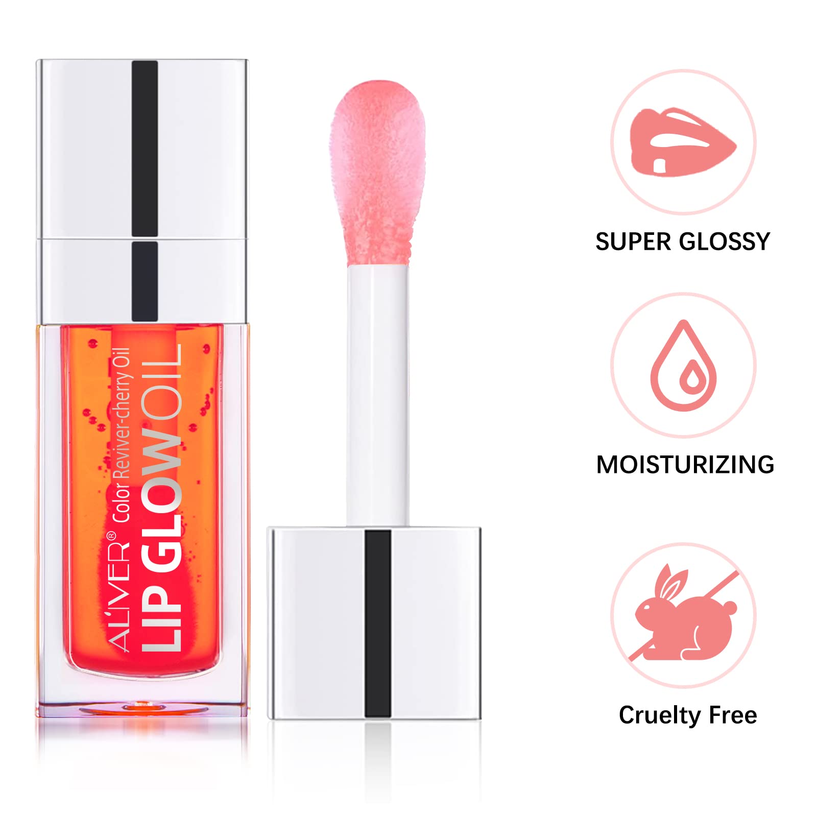 Plumping Lip Oil, Lip Oil Hydrating Tinted Lip Balm, Glass Lip Glow Oil Fresh Texture & Non-sticky, Big Brush Head Glitter Shine, Long Lasting Nourishing Non-sticky Fresh Texture (#02)