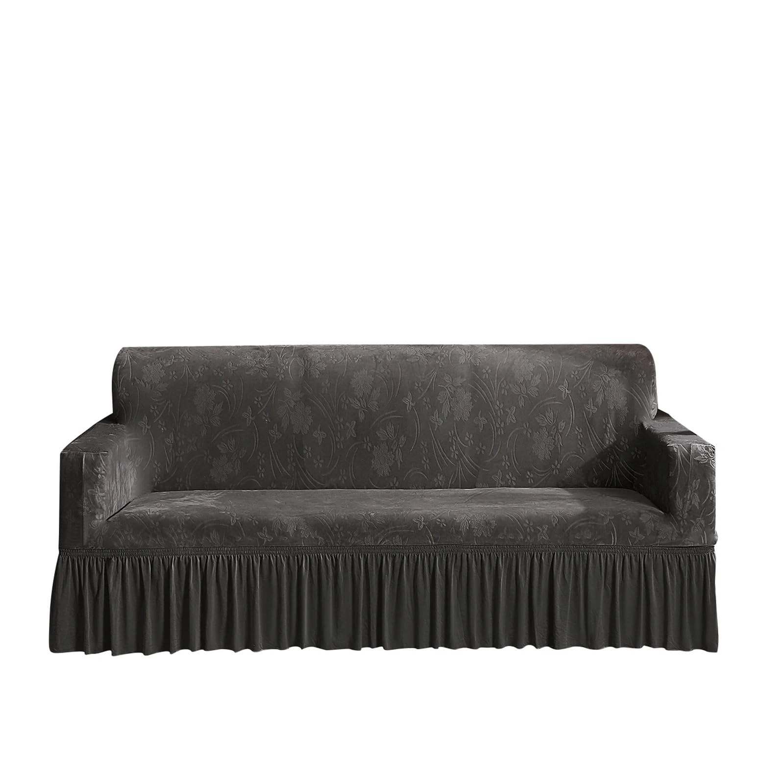 GCYEIDMA Skirt Sofa Cover Stretch Sofa Cover, Non Slip, Soft Comfort Skirted Couch Slipcover, Furniture Protector(Grey-A,M (145-185CM))