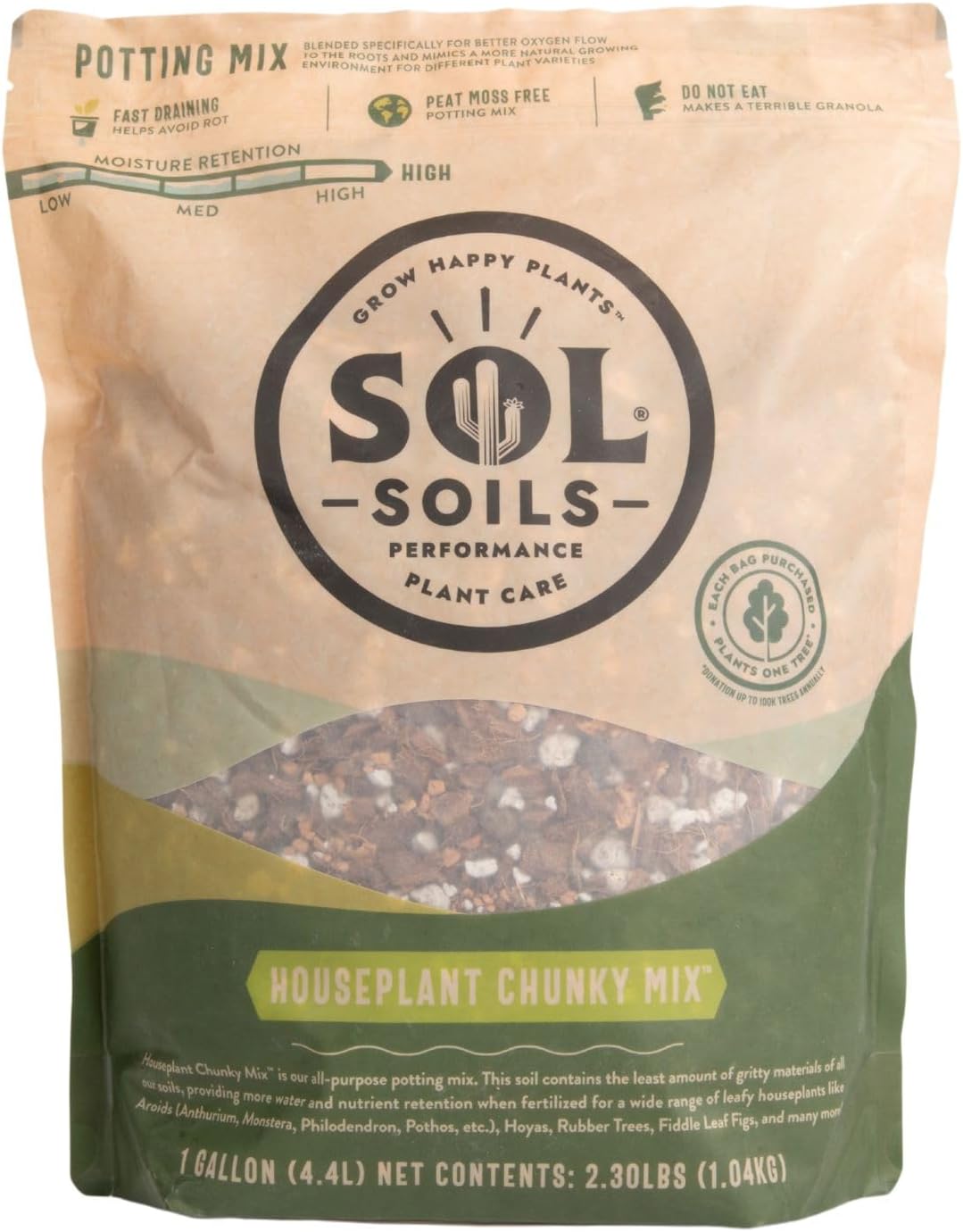 Sol Soils Houseplant Chunky Mix - Fast Draining, Chunky Soil Mix for Indoor Plants - 1 Gallon - Coco Coir, Perlite, Pumice