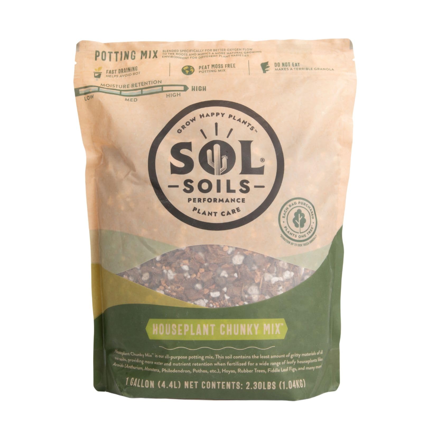Sol Soils Chunky Houseplant Mix - Fast Draining Soil for Indoor Plants with Coco Coir Chips, Perlite, & Pumice, 1 Gallon