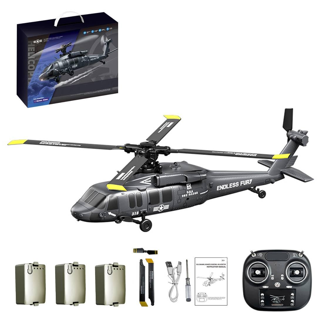 Blackk Hawkk UH-60 RC Helicopter, 2.4G 5CH Flybarless Scale Remote Control Helicopter with Barometric Altitude Hold/Optical Flow Positioning/One-Key Inverted Flight, Gift -RTF