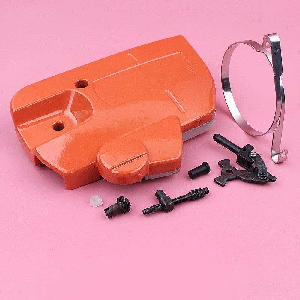 Banda de cubierta de embrague de freno de cadena para compatible con Husqvarna 445, ajustador de articulación de rodilla, Kit de buje de guía tensora, repuesto de repuesto para motosierra