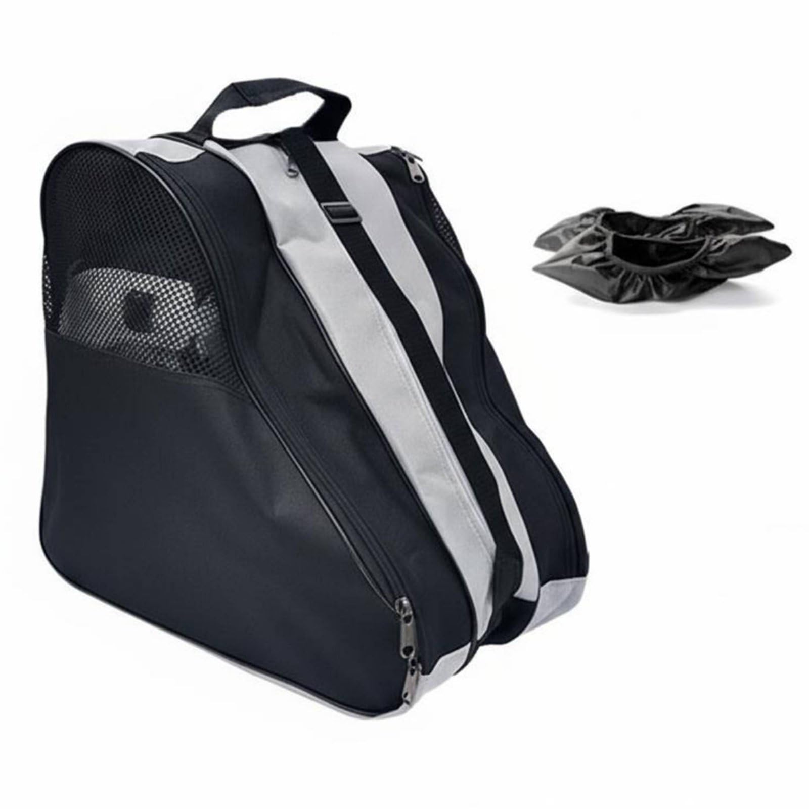 Skating-Schuh Tasche Schlittschuhtasche, Dreischichtige Verdickte Rollschuhtasche Schwarz-Grau + Schuhüberzüge