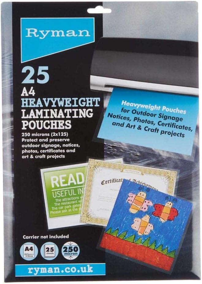 RymanLaminating Pouches A4 250 Micron Pack of 25