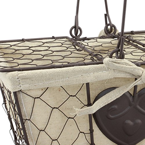 Stonebriar Farmhouse Metal Chicken Wire Picnic Basket With Hinged Lids, Handles, And Heart Detail, 10.5" X 6.5", Cream #TOP3