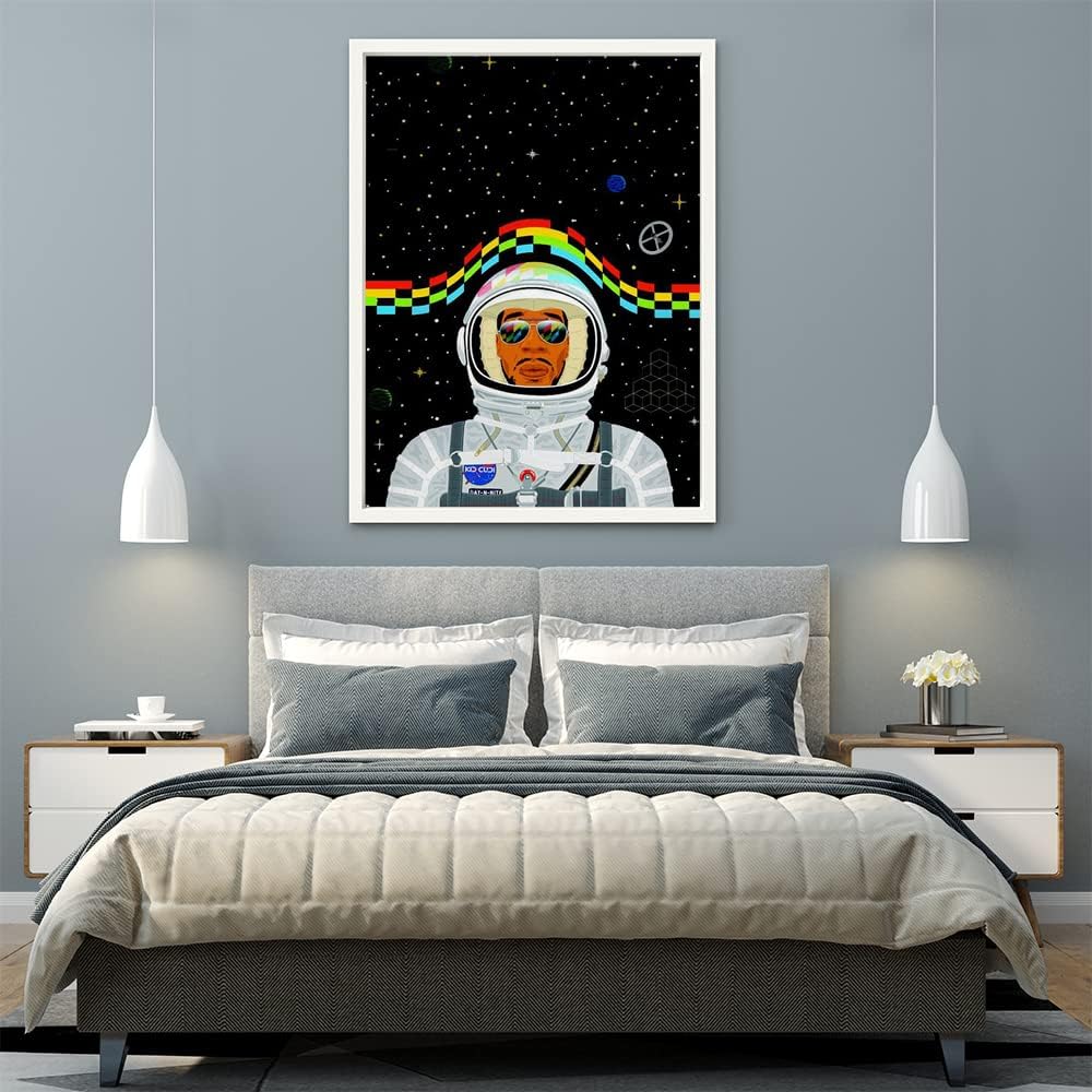 VERRE ART White Floater Framed Canvas - Wall Decor for Living Room, Bedroom, Office, Hotels, Drawing Room (45in X 60in) - Kid Cudi