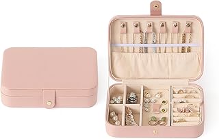 منظم مجوهرات للسفر صندوق للنساء صغير حافظة محمولة مصنوعة من جلد صناعي صناديق تنظيم للخواتم والقلائد والحلقان هدايا والبنات اي زد ديكو زهري