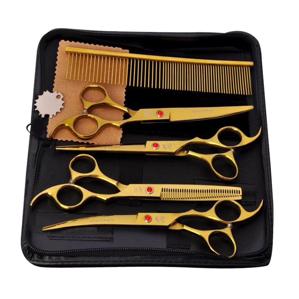 Homyl Tijeras de Aseo para Perros de Acero Inoxidable de 7 Pulgadas, Kit para Gatos Y Perros, con Puntas Largas Y Cortas, Dorado
