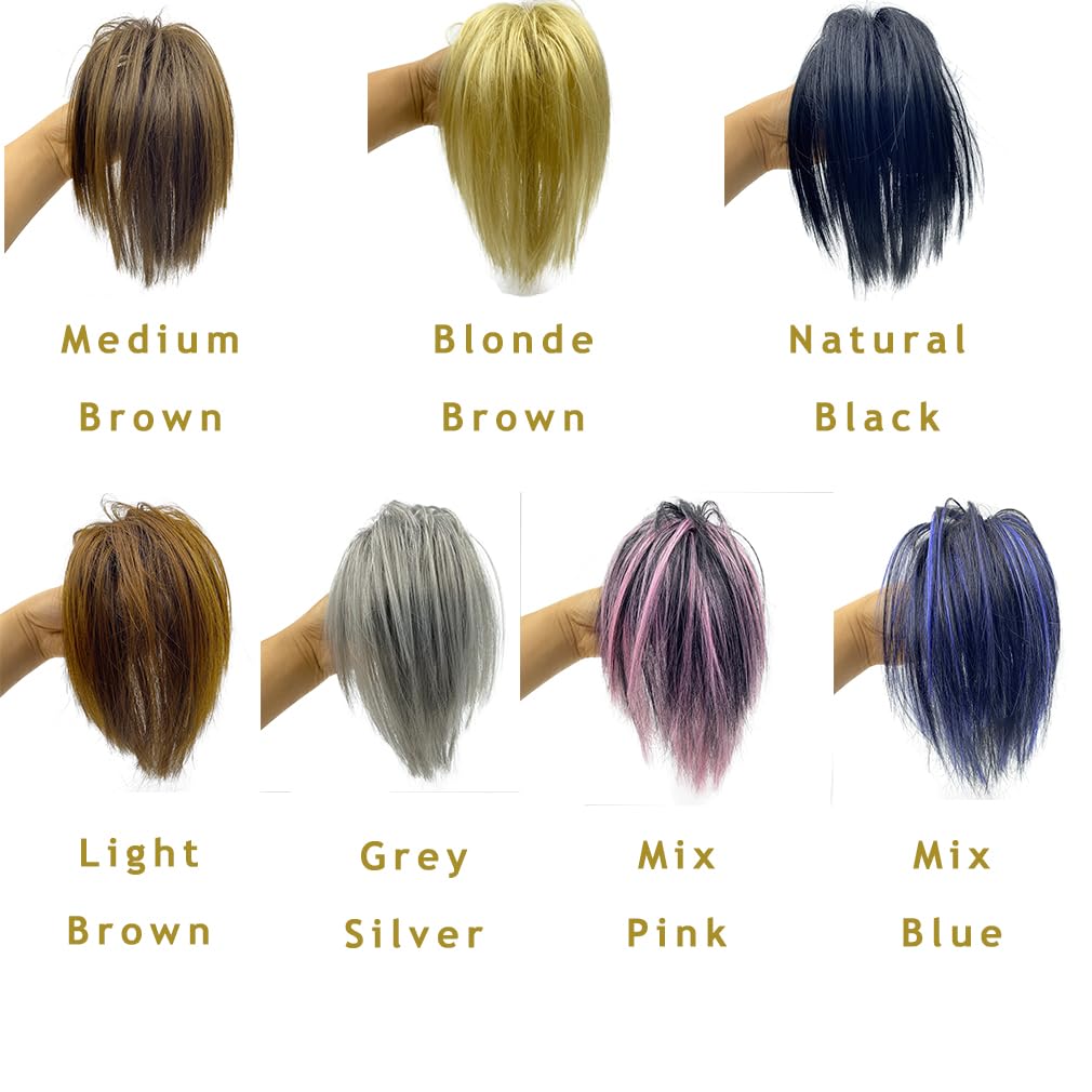 Messy Hair Highlight Ponytail Extension Claw Bun Hair Piece Elastic Drawstring Synthetic Ponytail Extension Hair Bun Extension for Women Daily Use light (Medium Brown) - Image 3