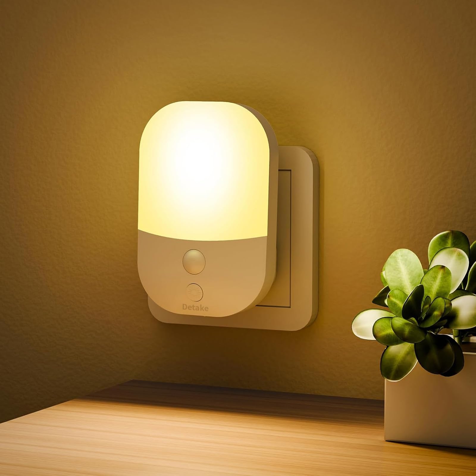 2 Pack Plug in Night Light with Dusk to Dawn Photocell Sensor, 5 Adjustable Brightness Levels, ON/Off/AUTO Modes, 3000K Warm White LED Night Light for Baby, Hallways, Stairs, Bedrooms, Kitchens, 0.3W — view 9