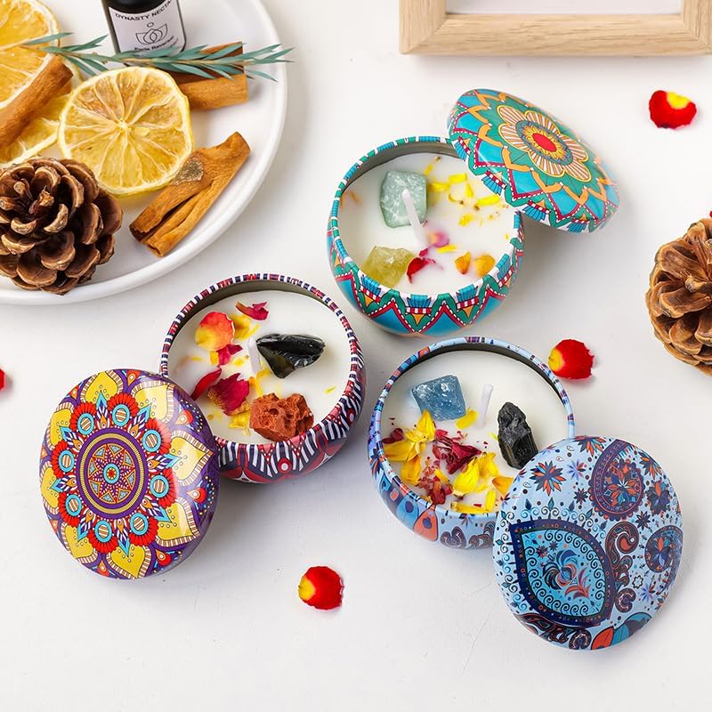 Natural Crystal raw Stone Retro tin can Soybean Dried Flower Aromatherapy Candle DIY Companion Gift Ornaments