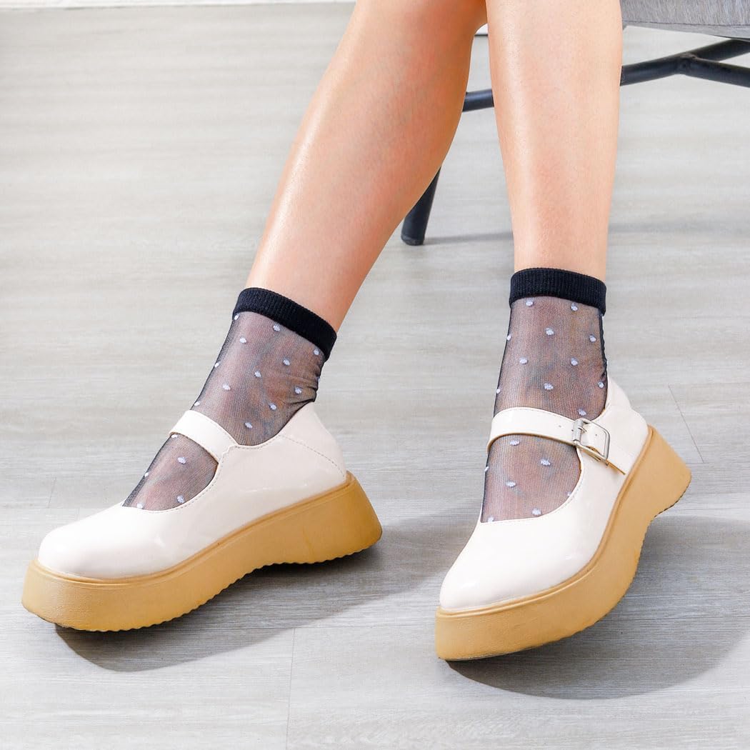 Sheer Lace Mesh Ankle Socks for Women Colorful See-Through Summer Casual Socks Breathable Dot Sock 6 Pairs - Image 2