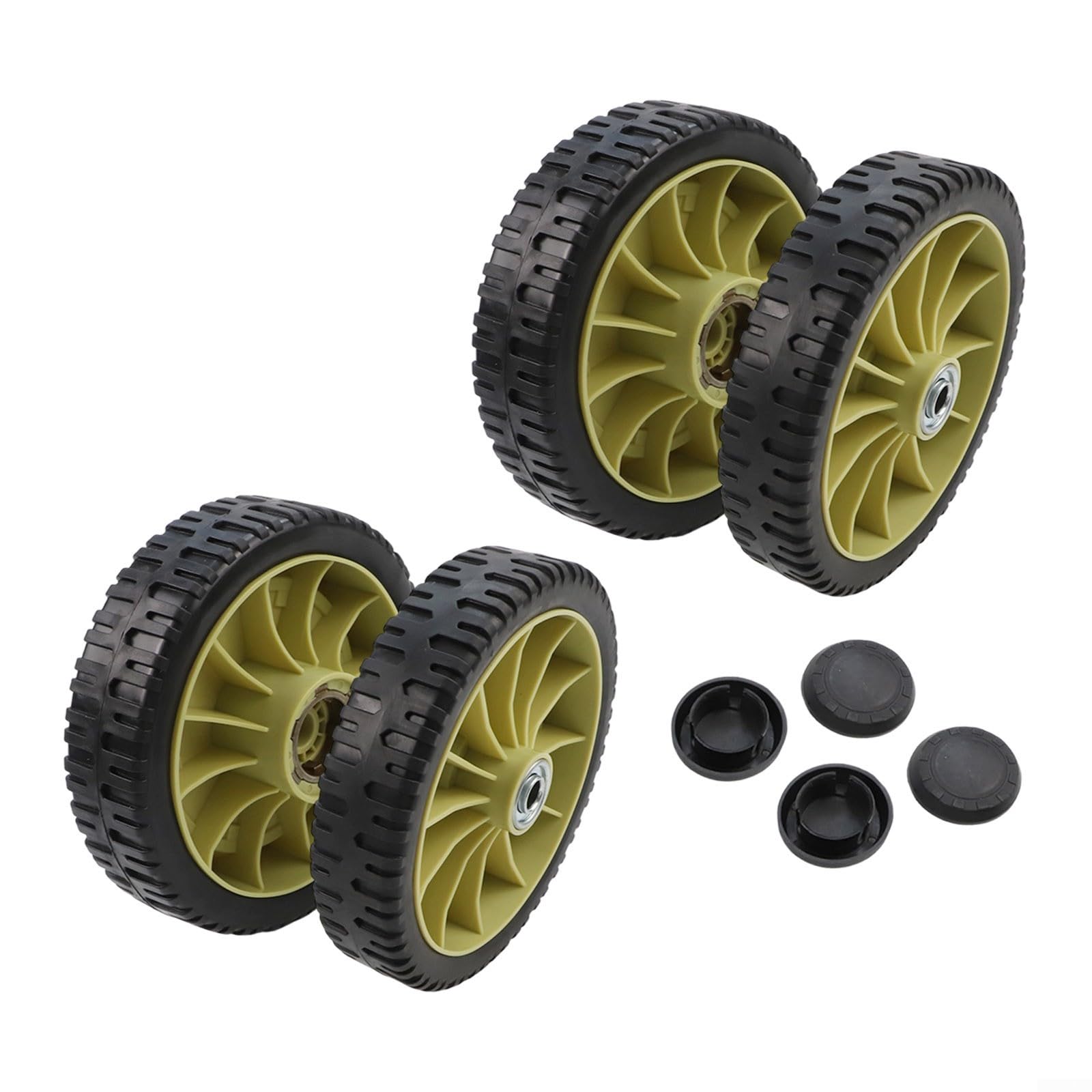 Kit di ruote di ricambio per tosaerba Honda da 200 mm, ruote anteriori e posteriori, confezione da 4 con struttura in metallo e plastica, include 2 ruote anteriori, 2 ruote posteriori e