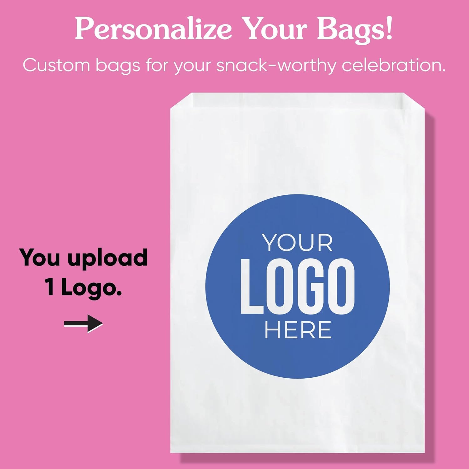 Big Dot of Happiness Custom Logo Paper Treat Bags, Personalized Corporate Branded Business Party Individual Candy Snack Favors, Greaseproof White Sandwich Cookie Bags - 100 Count