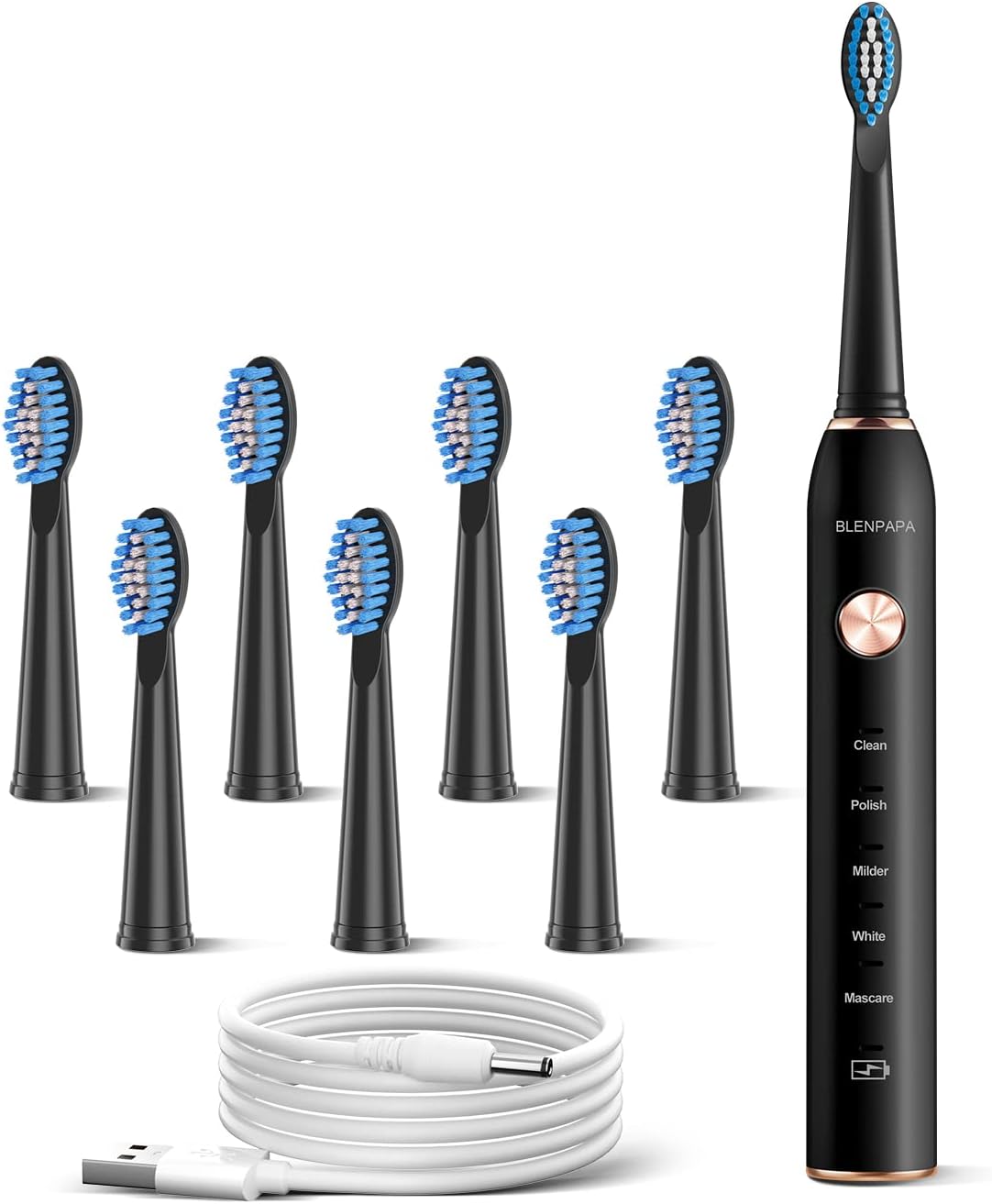 Teeth & Gums Care Electric Toothbrush, IPX7 Waterproof Sonicare 38000VPM, Fast Charge Long Last with Intelligent Time Reminder 5 Optional Modes Dupont Brush Heads, Travel, Indoor, Outdoor, Black