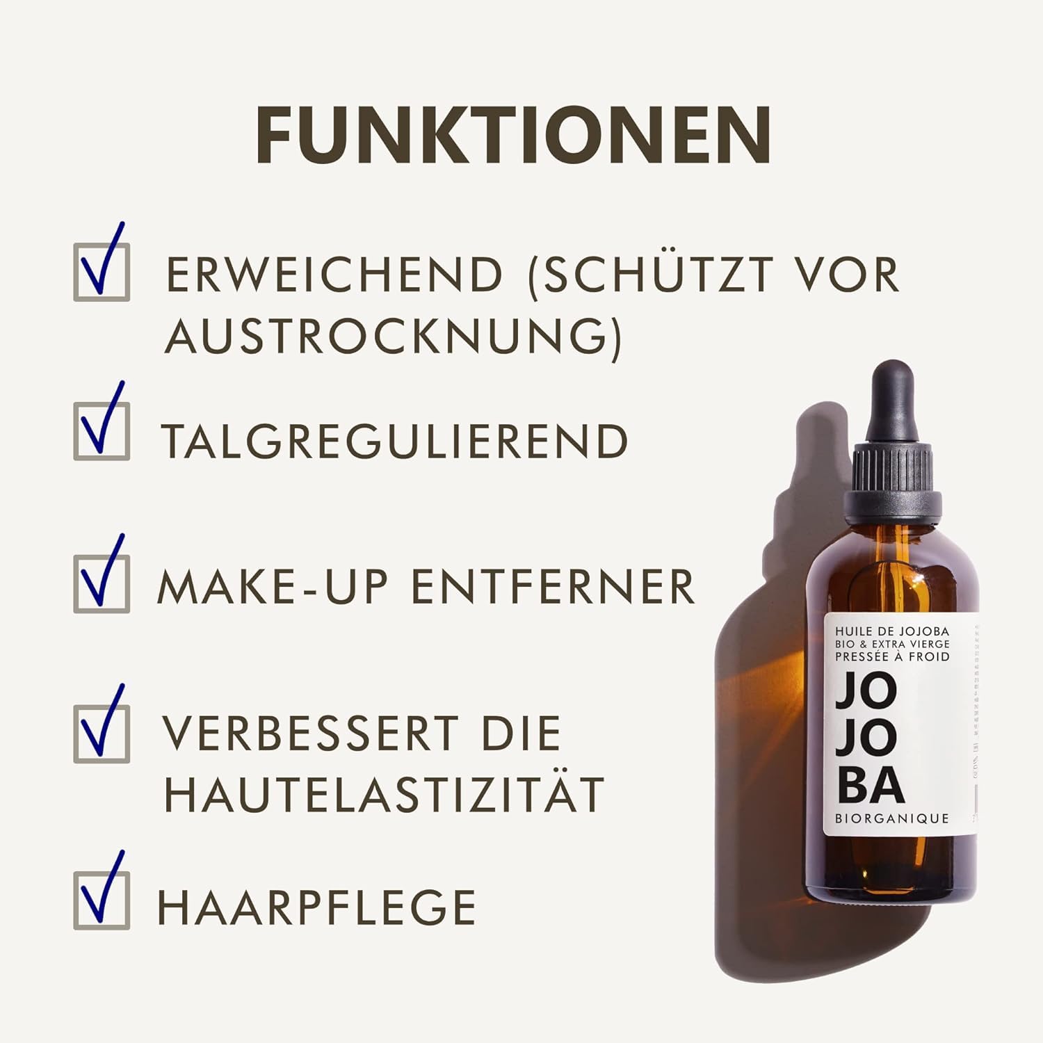 Olejek jojoba Bio | 100% czysty, naturalny i tłoczony na zimno | pielęgnacja twarzy, paznokci, skóry, włosów i brody | 50 ml | wegański i wolny od Cruelty Free | Bio Jojoba Oil | szklana butelka +
