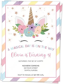 Custom Unicorn Birthday Invitations Personalized Any Age Girls Bday Party Invites 12 count