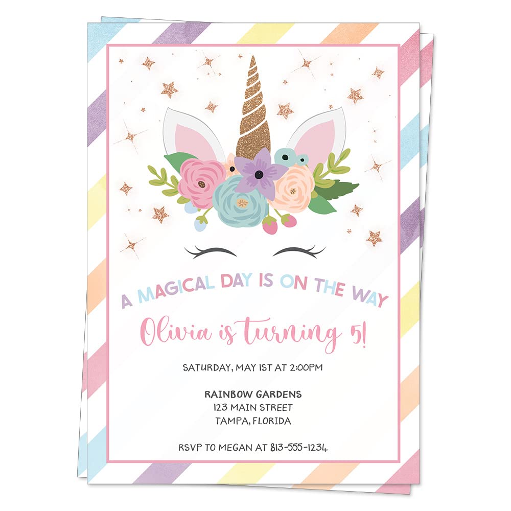 Custom Unicorn Birthday Invitations Personalized Any Age Girls Bday Party Invites (12 count)