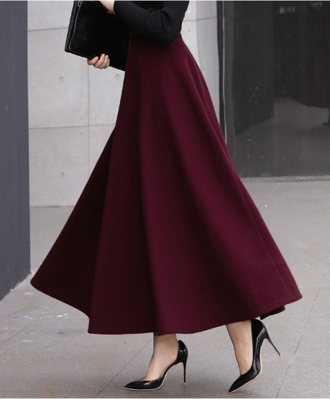 CHARTOU Women's Stretchy High Waist Woolen Flared A Line Swing Maxi Long Skirt - Image 3