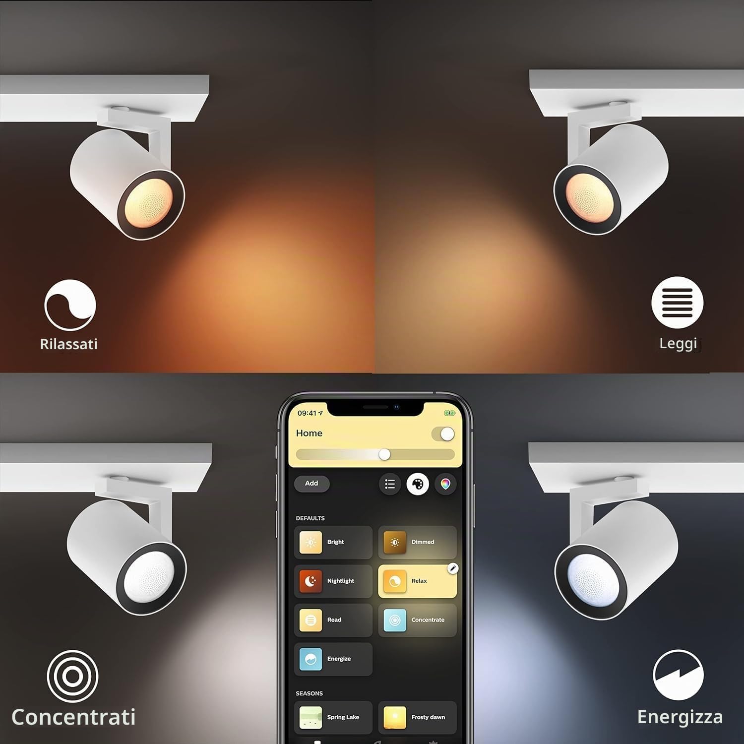 Philips Hue Argenta, Faretto LED da soffitto, Bianco, Confezione da 4 | Dimmerabile, 16 milioni di colori, Smart Home, Controllo vocale via app, Lampadina GU10 inclusa
