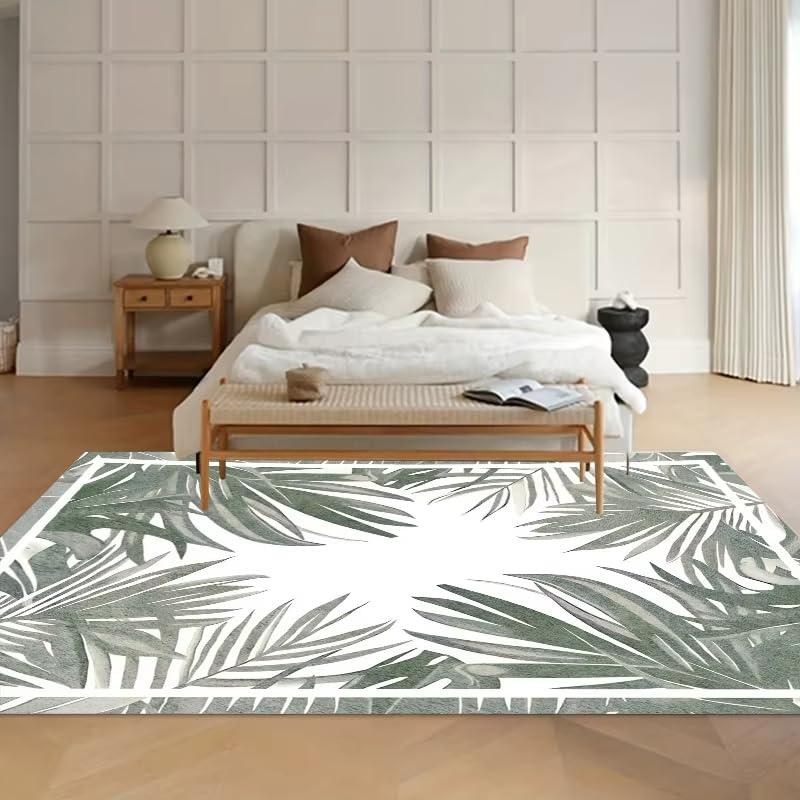 Tapis de salon antidérapant résistant aux taches motif palmier vert - 3