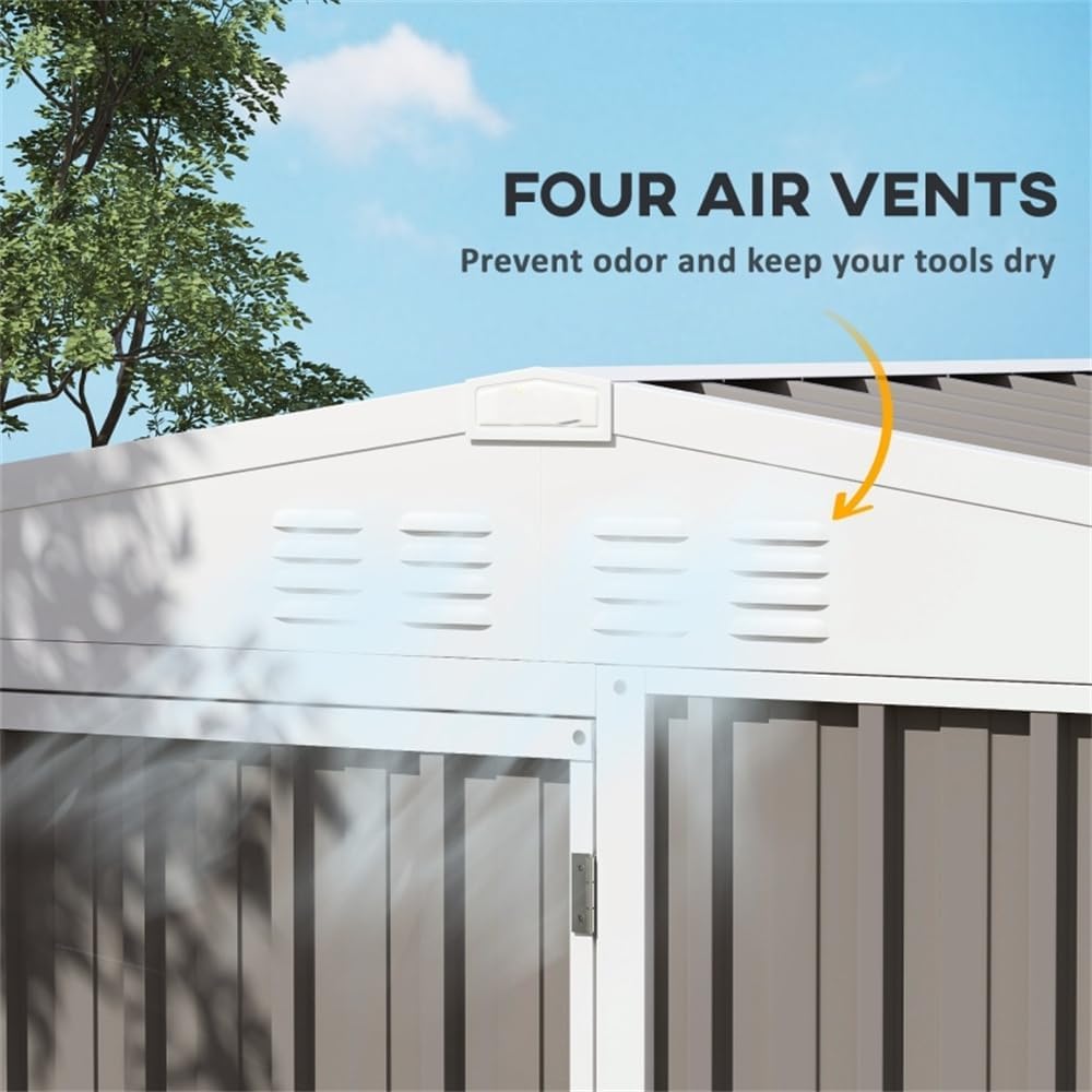 Heavy-Duty Galvanized Steel Garden Storage Shed for Outdoor Tools, Lawn Equipment, and Yard Supplies with Lockable Door