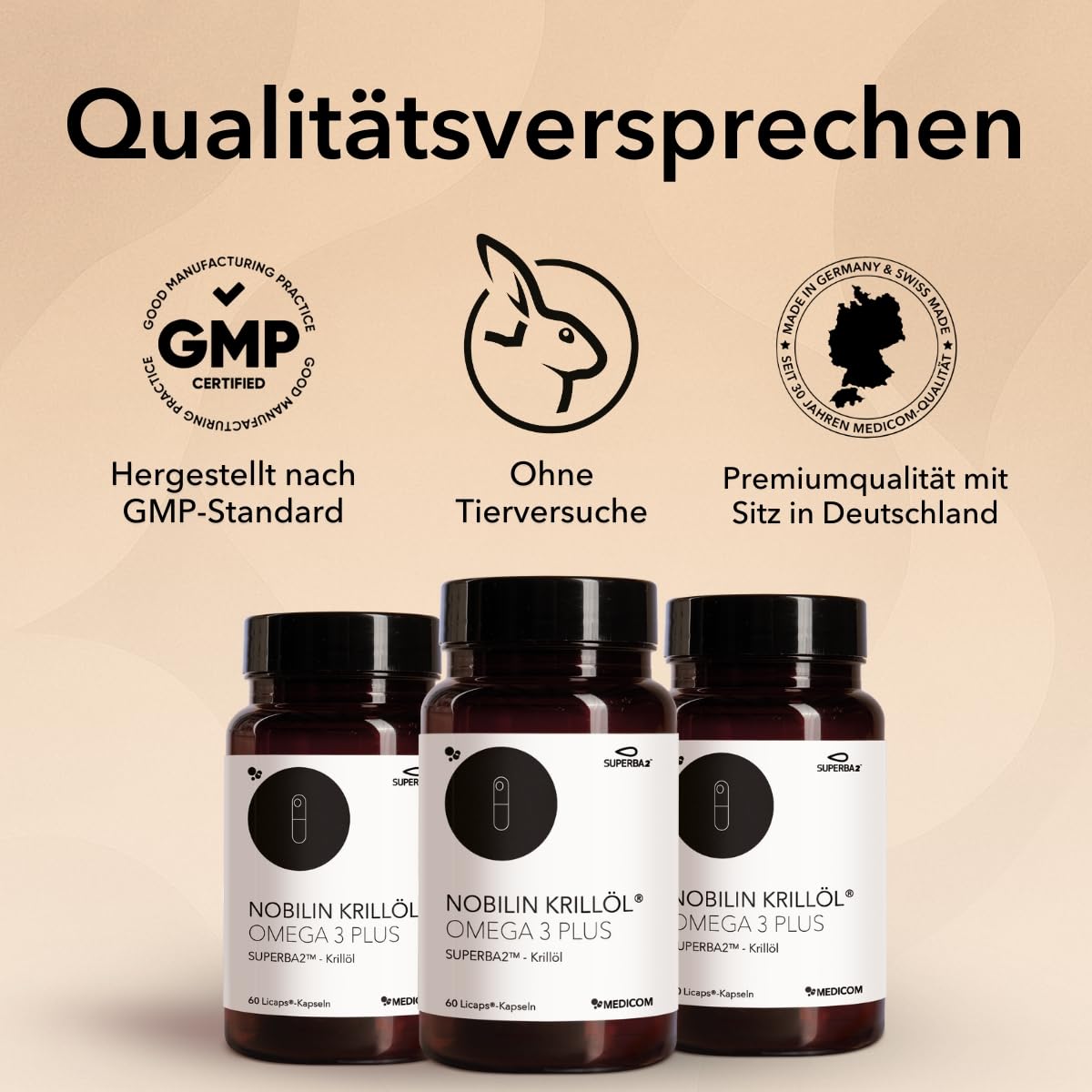 Medicom Nobilin Huile de Krill Omega 3 Plus, Acides gras oméga-3 de haute qualité, EPA & DHA, Astaxanthine, 500 mg Huile de Krill Antarctique, Licaps Licaps sans odeur - 60 gélules