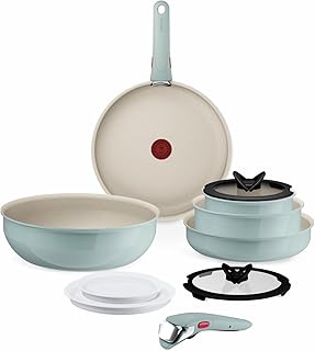 Tefal Ingenio Serenity 11-Piece Cookware Set, Mineralia Non-Stick Coating, Space-Saving, Stackable, Suitable for All Hobs, Dishwasher Safe, Eucalyptus, L828SB04