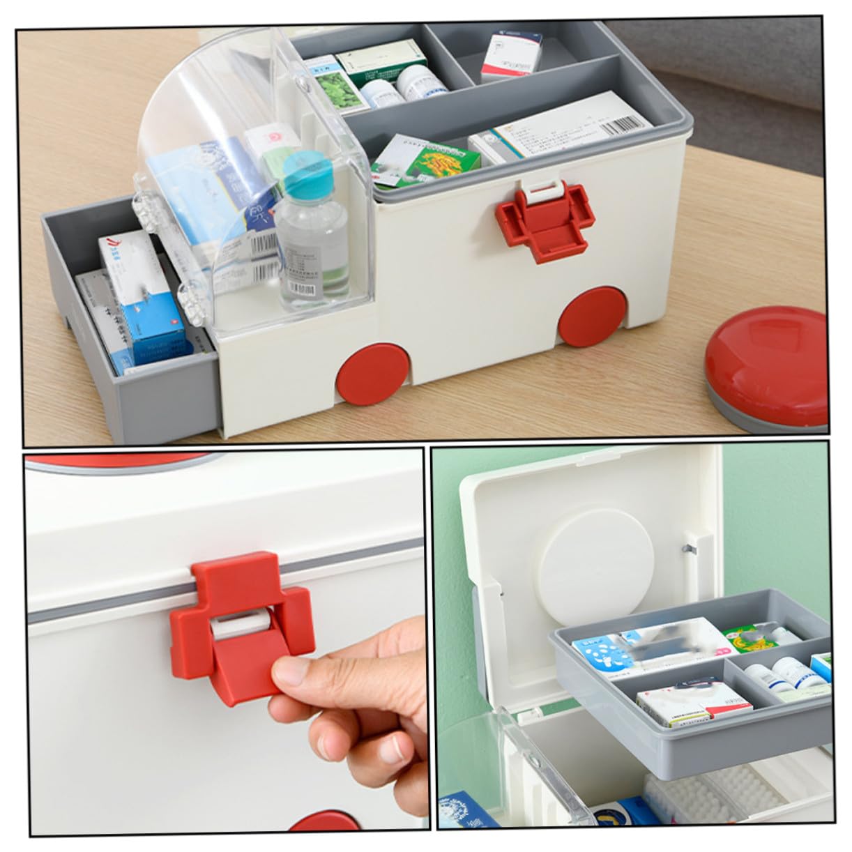Contenedor Médico de Gran Capacidad Material Pp y As, Organizador Multiusos Fácil de Transportar Adecuado para Primeros Auxilios en Viajes y Hogar