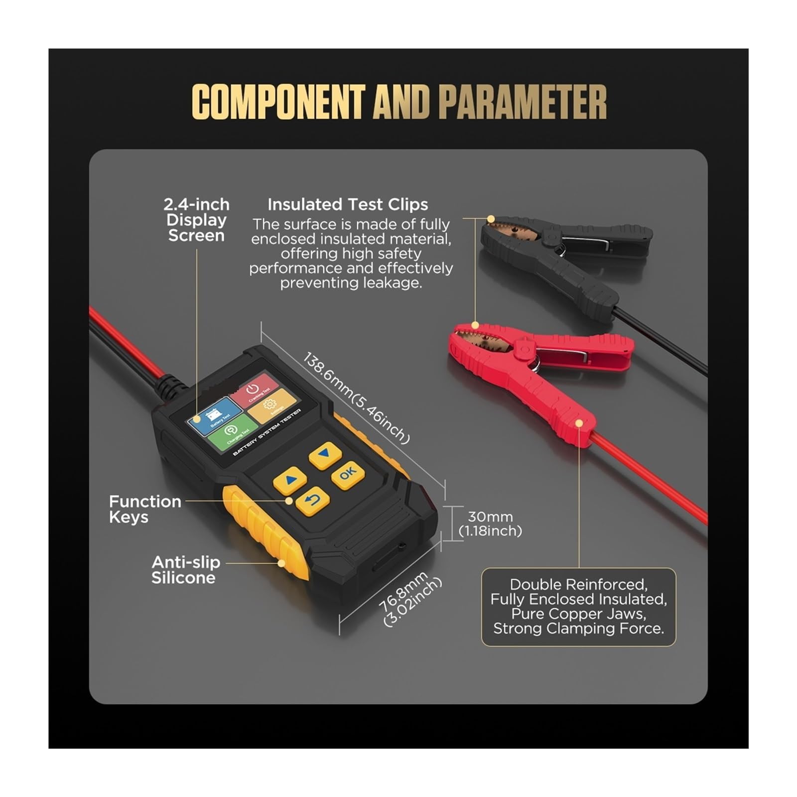 Tester per batterie, Tester for batteria auto BT360 8-29V, analizzatore digitale for test di batteria for auto, strumento di avviamento e carica 30-2000CCA