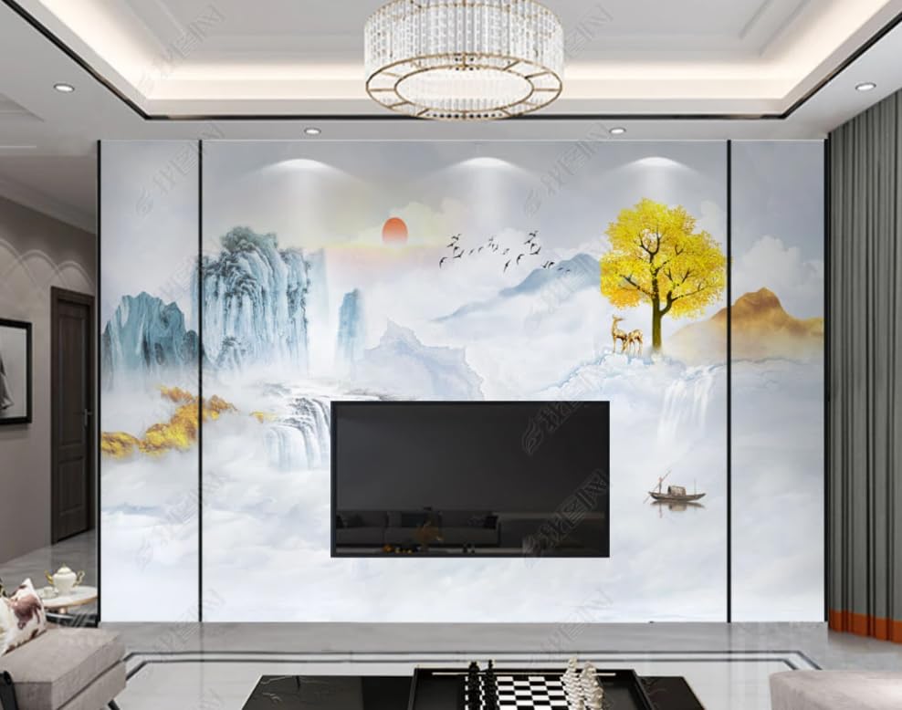 Papier peint intissé paysage en pierre de Chine pour rénover facilement un mur de salon