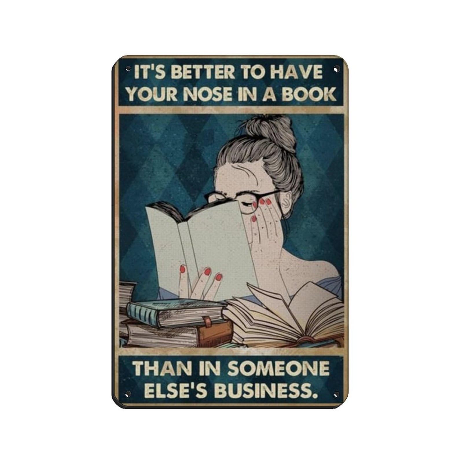 Girl And Book Poster Home Decor Tin Sign Vintage Metal Pub Club Cafe Bar Home Wall Art Decoration Poster Retro 8x12inch(20x30cm)