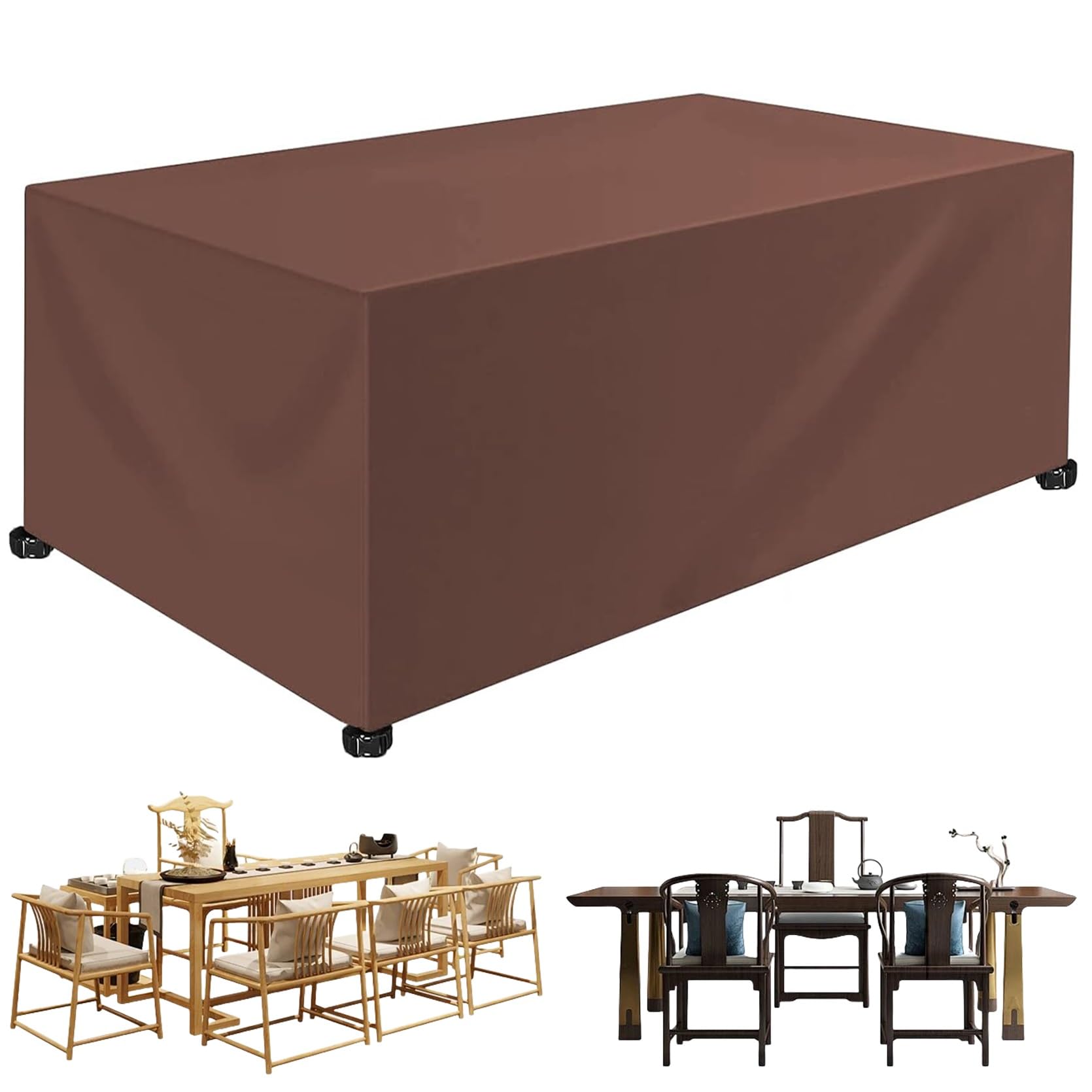 Quadrato Resistente Allo Strappo Copertura Tavolo 330 x 380 x 330 cm Impermeabile Resistenza Ai Raggi UV Antivento, Copritavolo Esterno Telo Copertura Tavoli Oxford, per Sedie, Divani, Tavoli, Marrone