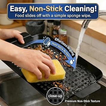 Grill Pan Topper with Holes for Outdoor BBQ, Non-Stick Enamel(14.4x9.8)