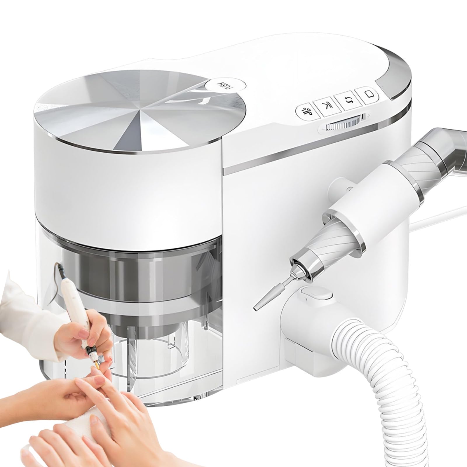 Sunseota Professional Nail Drill and Dust Collector 2-in-1, Electric Nail File Polisher with Vacuum Suction, 30000 RPM Brushless Motor, ≤68dB Ultra Quiet, Adjustable Suction & Angle, Extension White