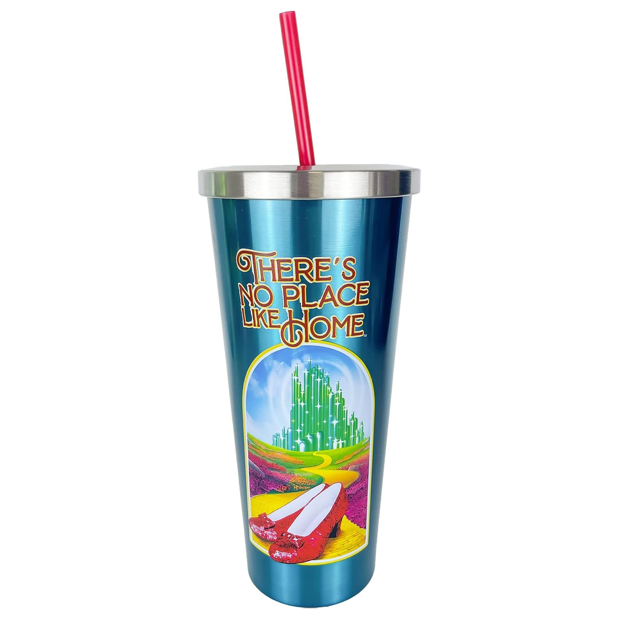 Spoontiques Wizard of Oz Stainless Steel Tumbler, 24oz - Double Wall Insulated Travel Cup with Straw - Ruby Slippers