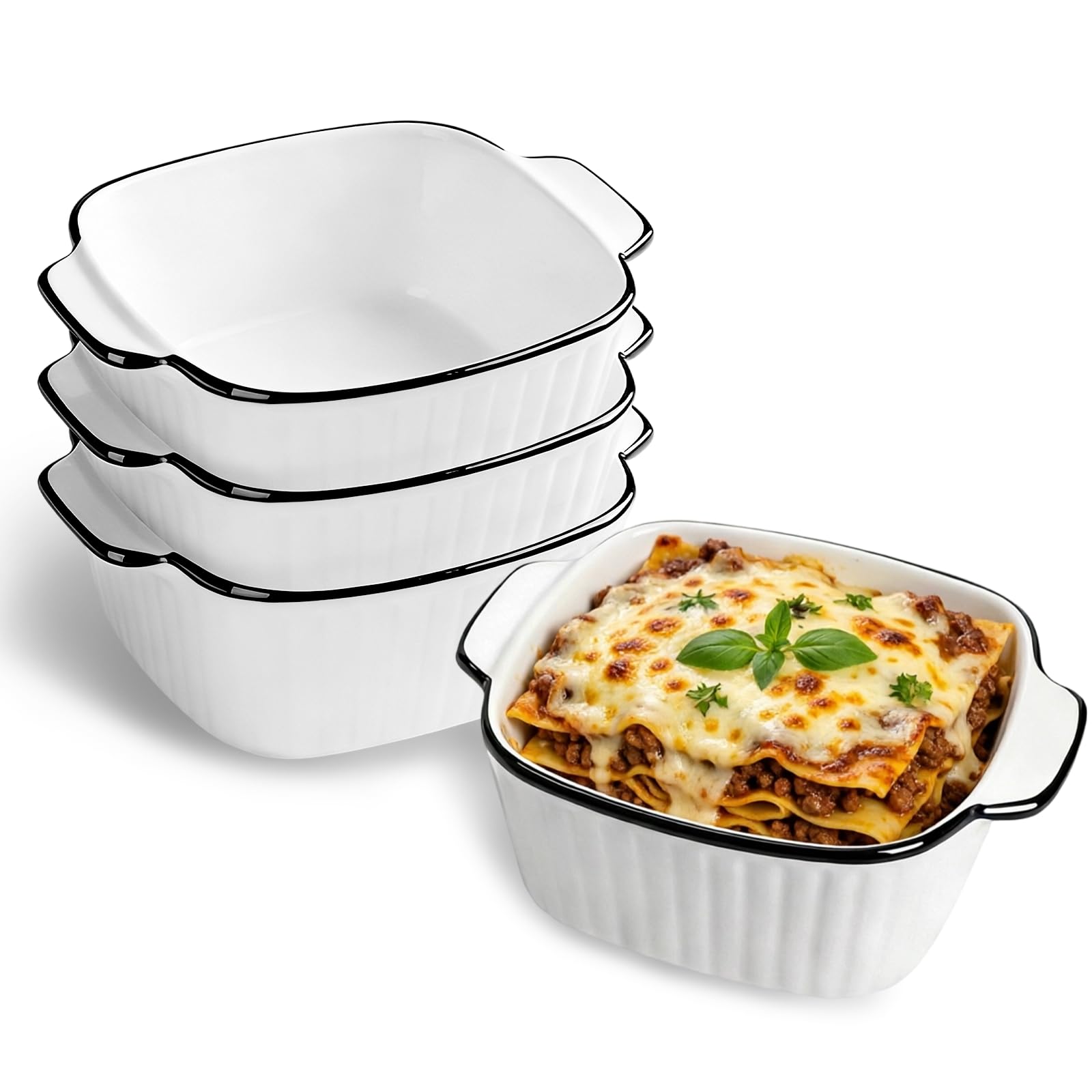 Ceramic Baking Dishes set of 4, 13Oz Square Baking Dishes, 5.75'' Oven Dish