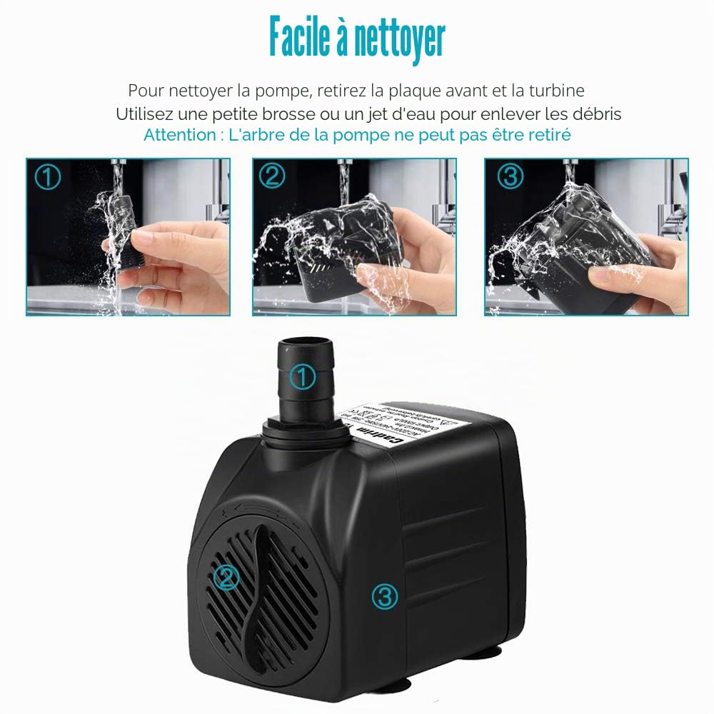 Cadrim Pompe Submersible,Pompe Aquarium 1200L/H 220-240V/50Hz Multifonction Aquarium Poisson Fontaine, Pompes à l'eau, Pompes de Piscine