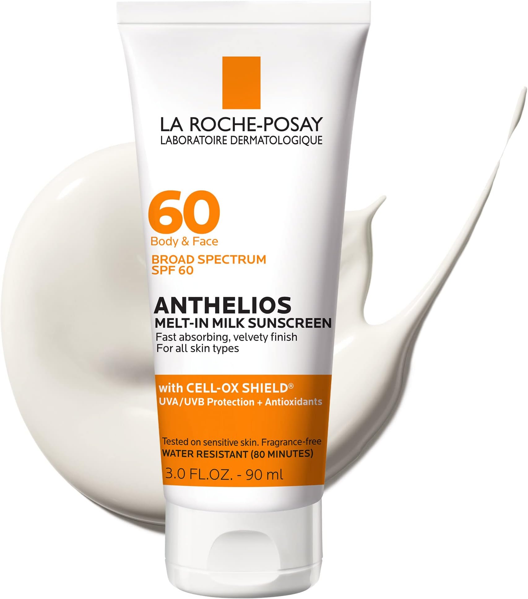 Anthelios Melt-In Milk Sunscreen SPF 60, Sunscreen For Body & Face, Broad Spectrum SPF + Antioxidants, Oil Free, Lightweight & Fast Absorbing, Oxybenzone Free