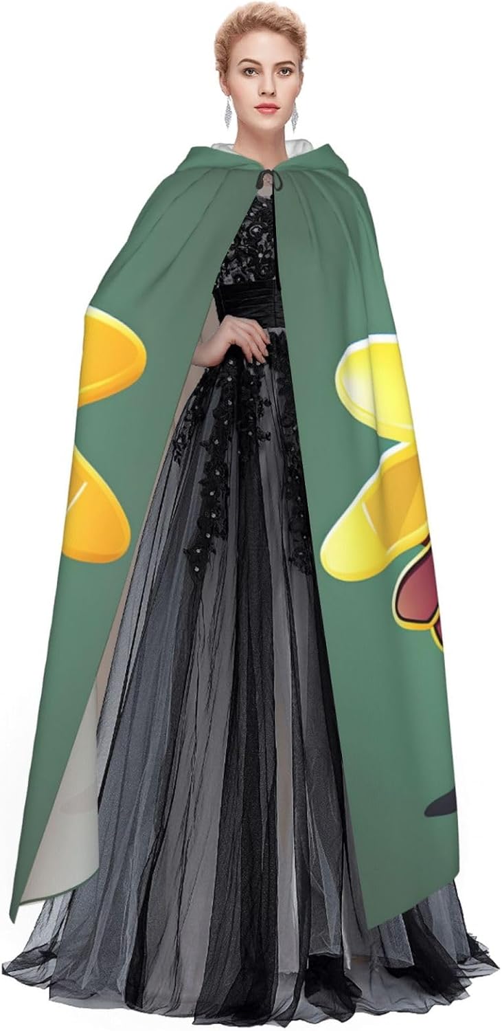 Cartoon Bee print Halloween Hooded Robe Cloak for Adult Men Women Wizard Vampire Knight Fancy Cape Costume